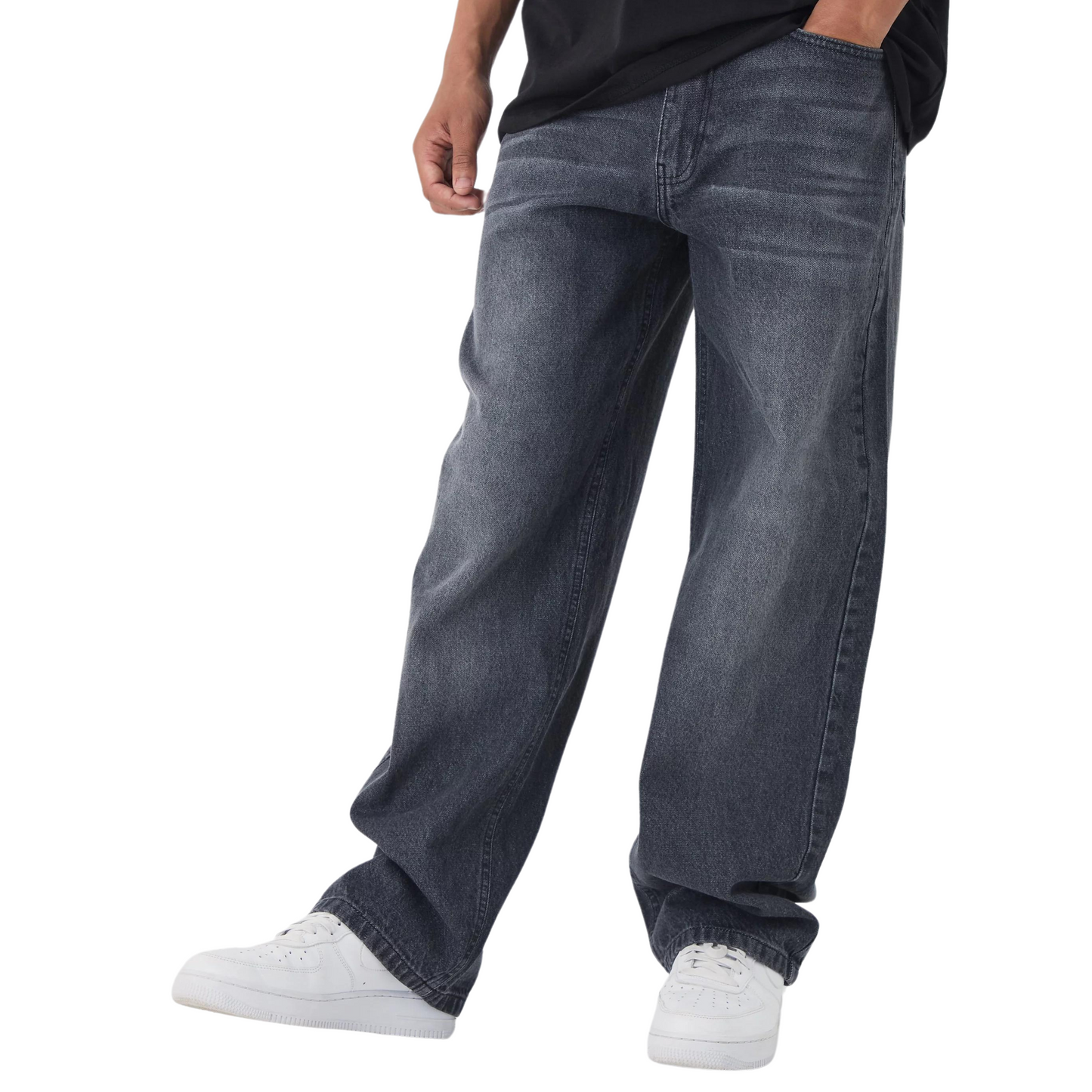 Baggy Rigid Jeans Washed Black